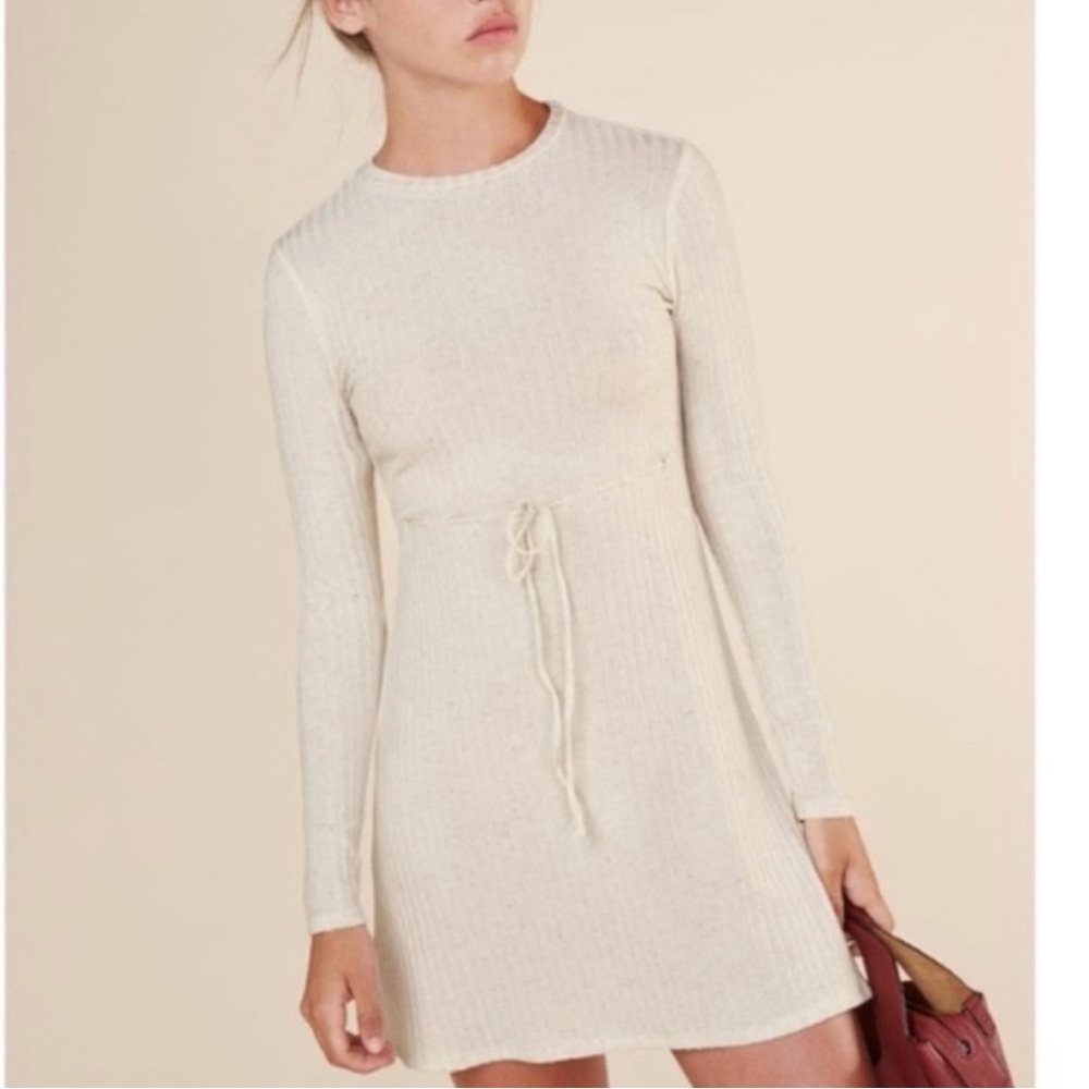 REFORMATION Shira Knit Dress Ivory Tie Waist Size XS